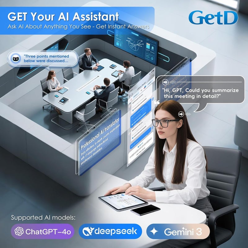 GetD AI Glasses for Men & Women, Smart Glasses Powered by ChatGPT, AI Real-time Translation with 145 Languages, 11H Music Play, Bluetooth Glasses with Photochromic Lens for Daily Use (Size Average) - Image 4